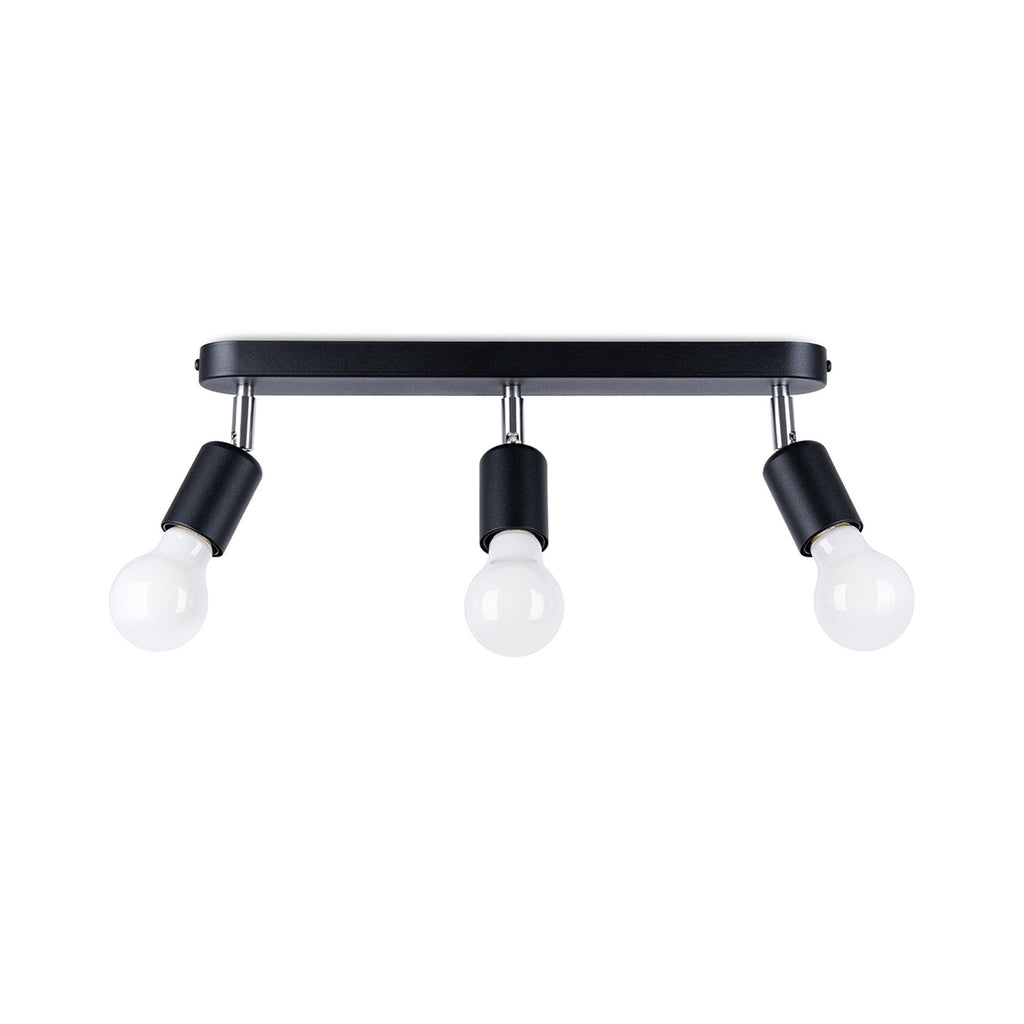 Plafonnier Fornes 3 acier noir, 3 douilles à ampoules E27 apparentes sur barre