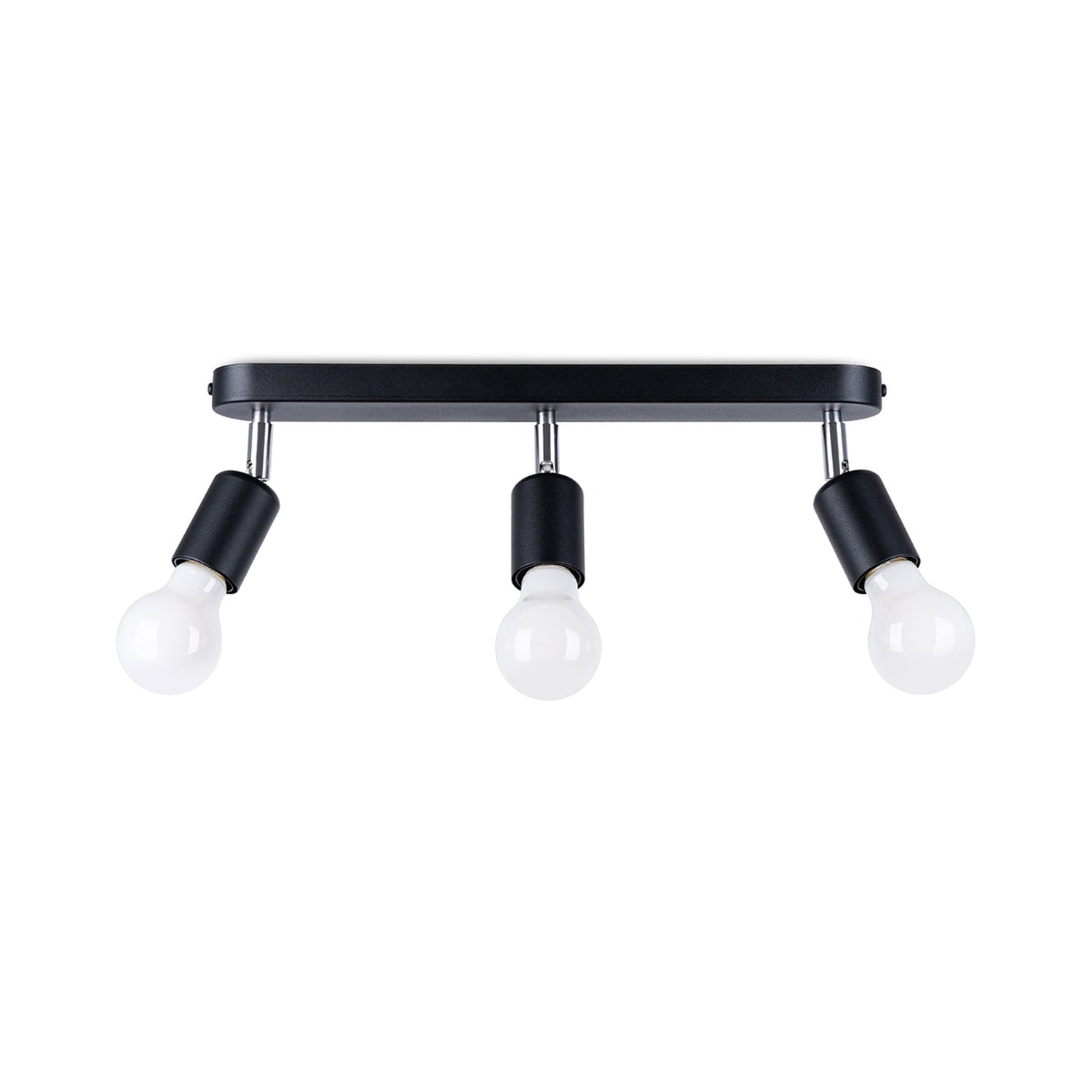 Plafonnier Fornes 3 acier noir, 3 douilles à ampoules E27 apparentes sur barre