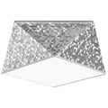 Plafonnier géométrique Hexa argent 25 cm à facettes mosaïque et diffuseur blanc opale