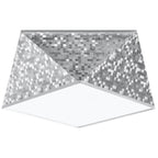 Plafonnier géométrique Hexa argent 25 cm à facettes mosaïque et diffuseur blanc opale