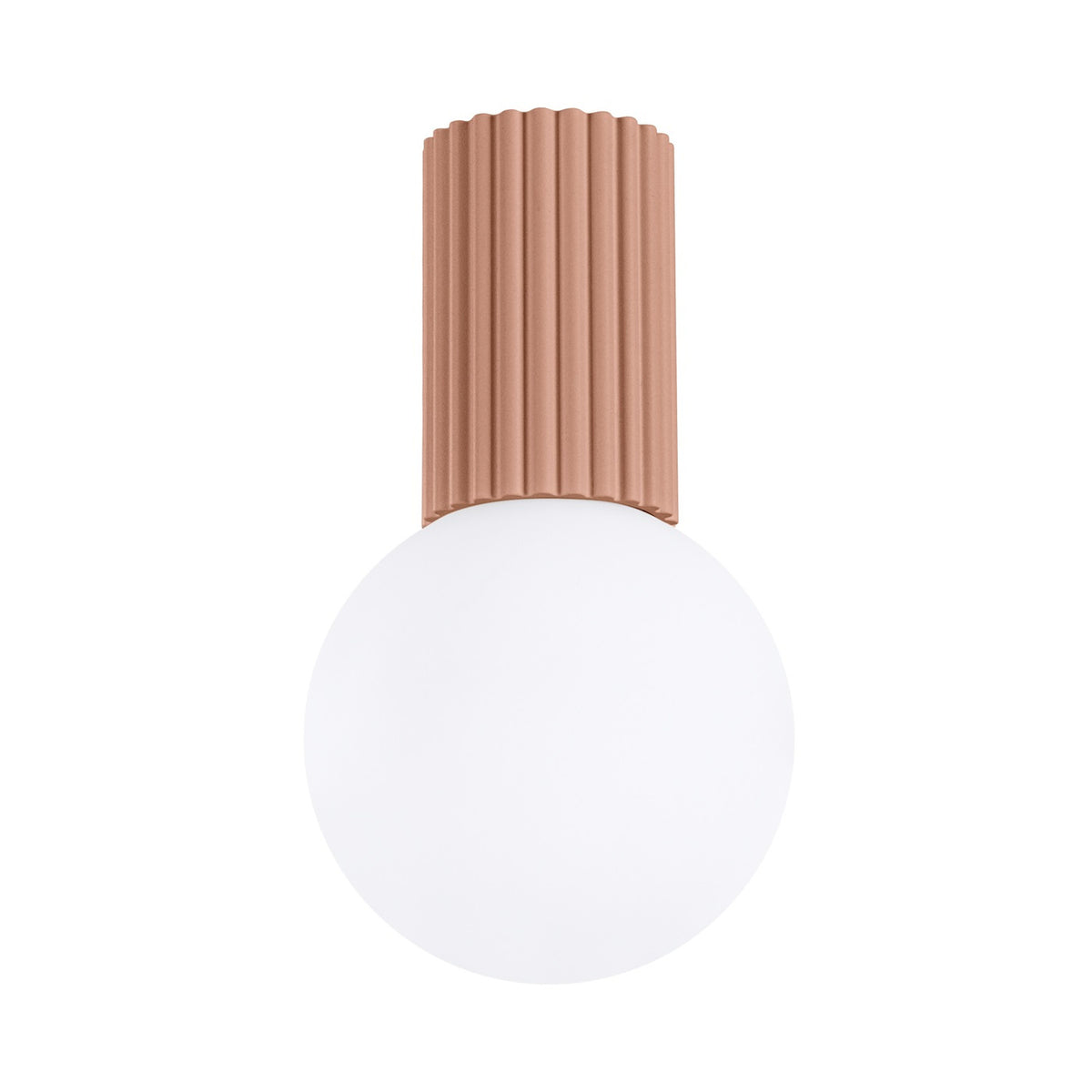 Plafonnier Halo laque brun moka vu de face boule de verre opale sous son culot cannelé