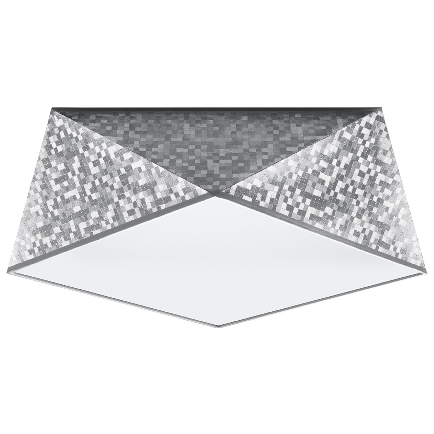 Plafonnier Hexa 35 en finition argent mosaïque, forme diamant facetté, vue de face