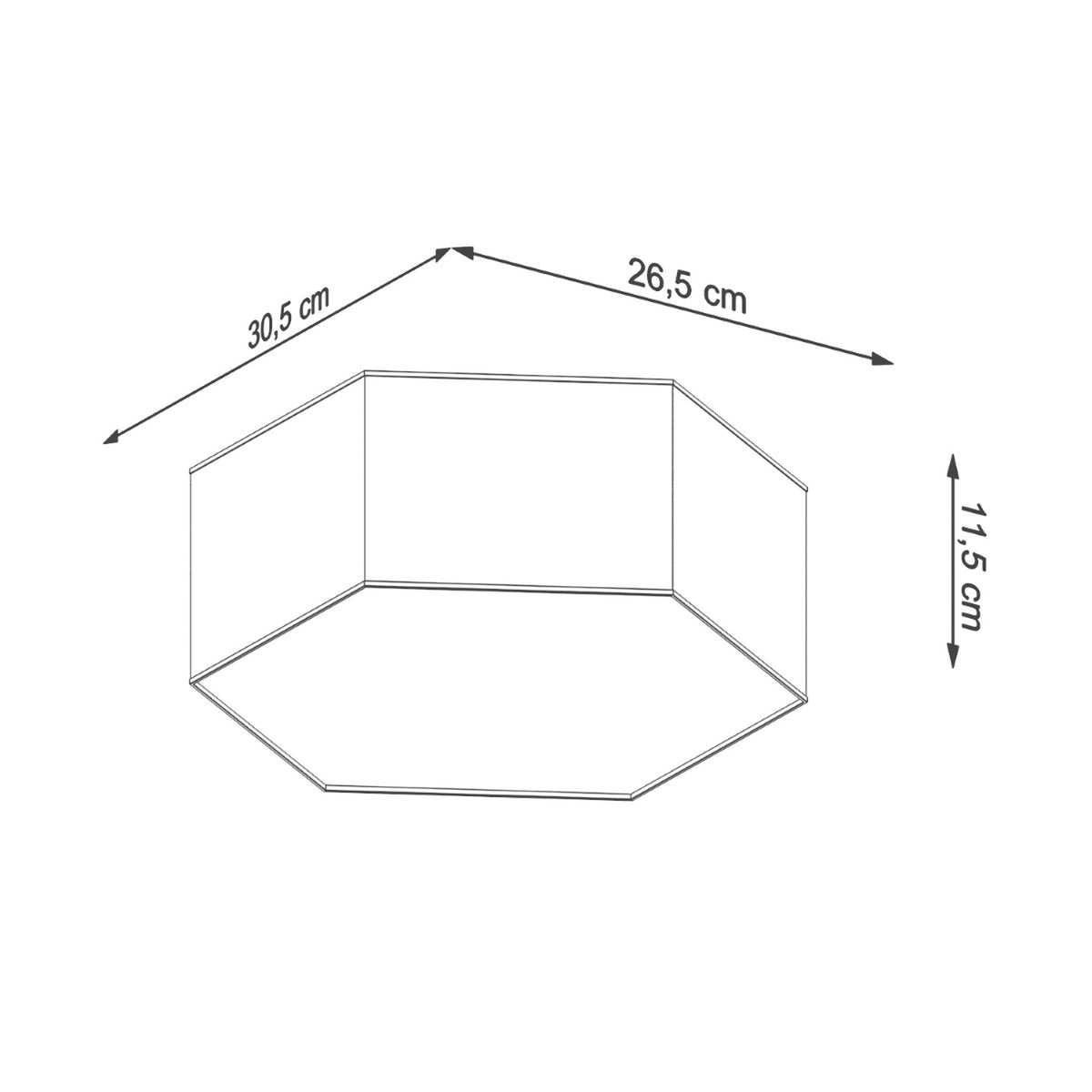 Schéma coté plafonnier Sunde hauteur 115 mm largeur 305 mm profondeur 265 mm