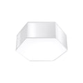 Plafonnier Sunde PVC blanc hauteur 115 mm vu par-dessous coque hexagonale et diffuseur opale
