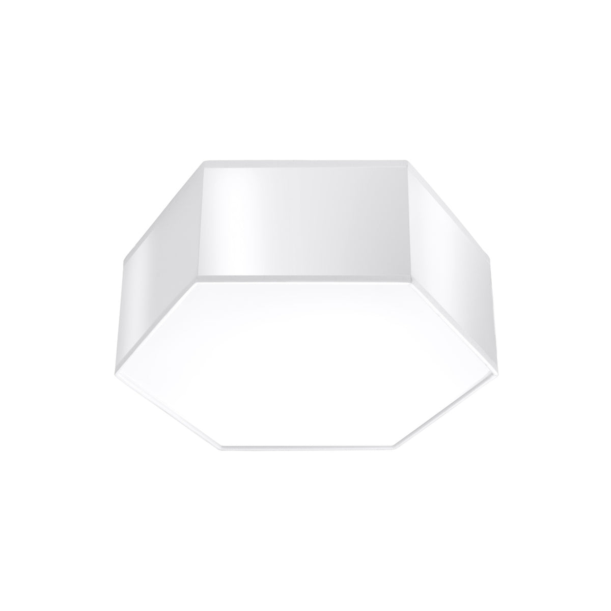 Plafonnier Sunde PVC blanc hauteur 115 mm vu par-dessous coque hexagonale et diffuseur opale