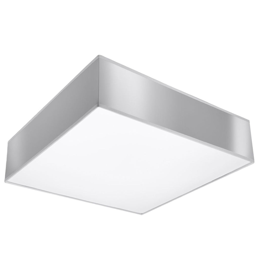 Plafonnier Horus 35 gris, plafonnier carré laqué et diffuseur blanc