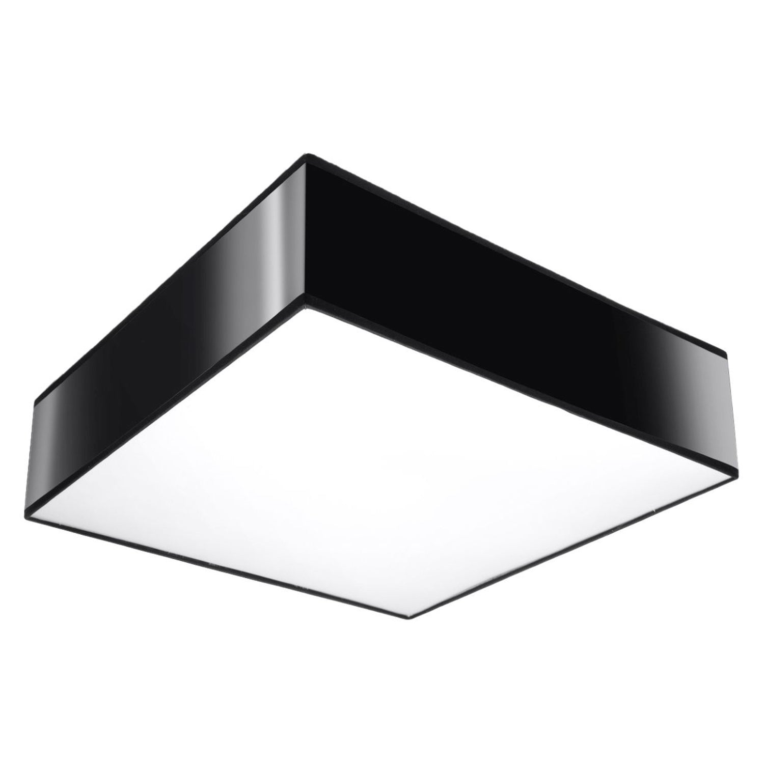 Plafonnier Horus 35 noir, plafonnier carré laqué et diffuseur blanc