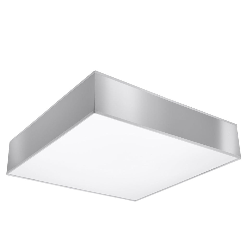 Plafonnier Horus 45 gris, plafonnier carré laqué et diffuseur blanc