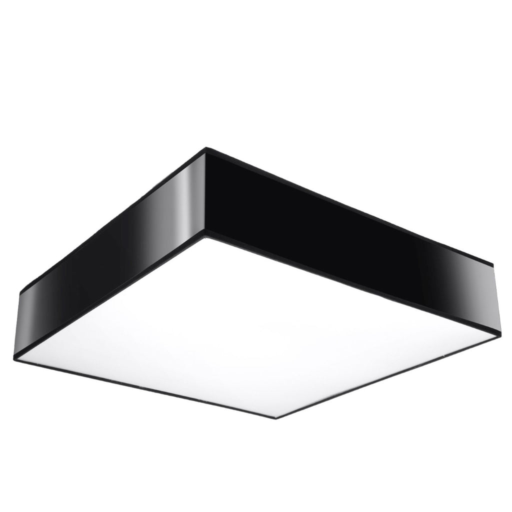 Plafonnier Horus 45 noir, plafonnier carré laqué et diffuseur blanc