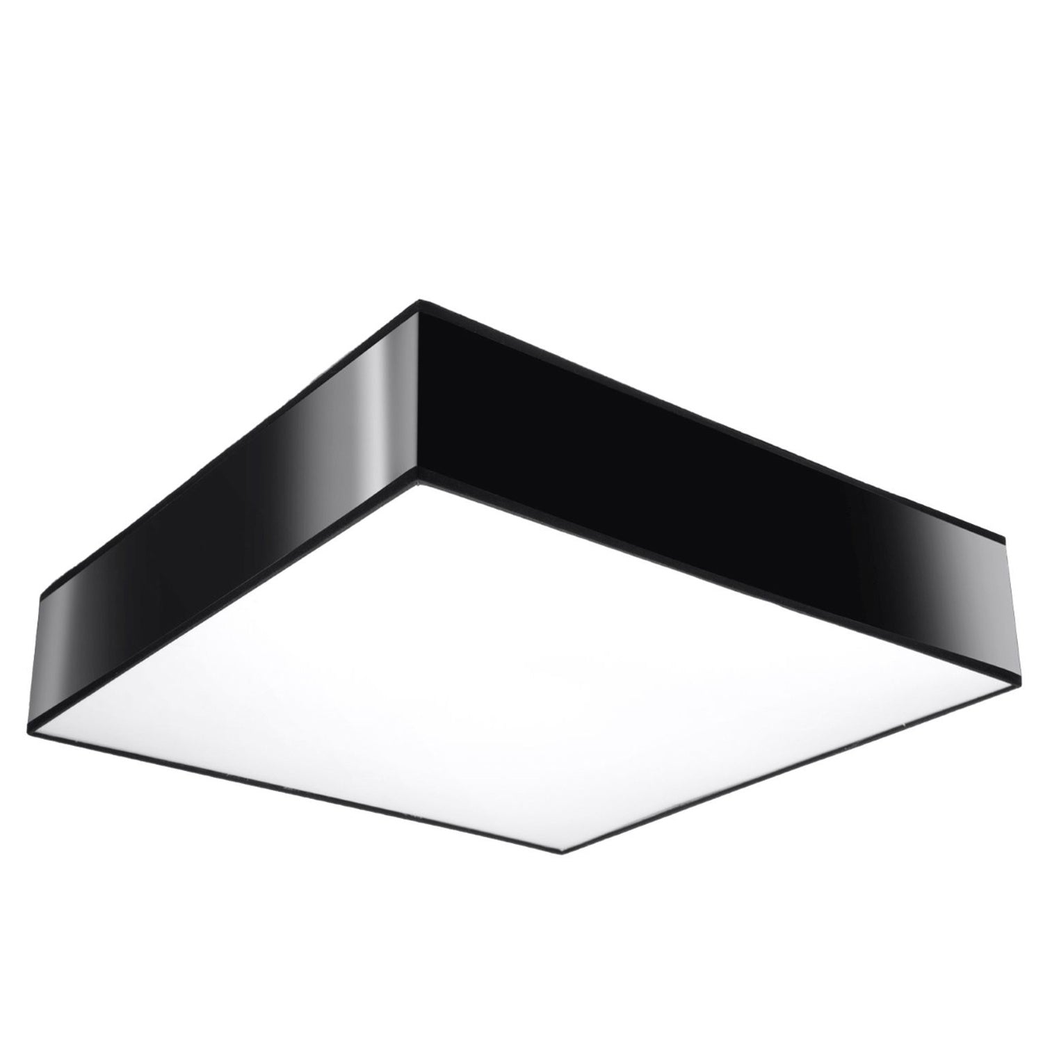 Plafonnier Horus 45 noir, plafonnier carré laqué et diffuseur blanc