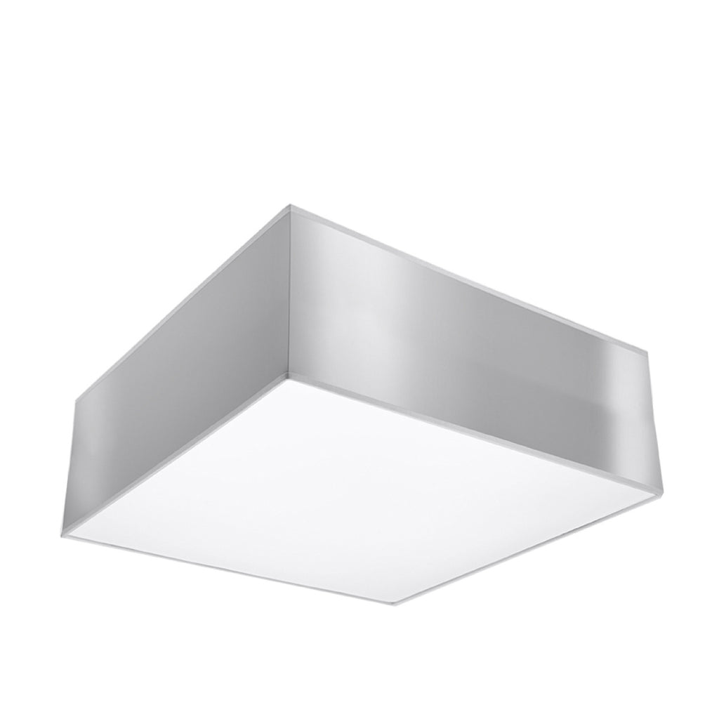 Plafonnier Horus gris 25 cm, plafonnier carré laqué et diffuseur blanc