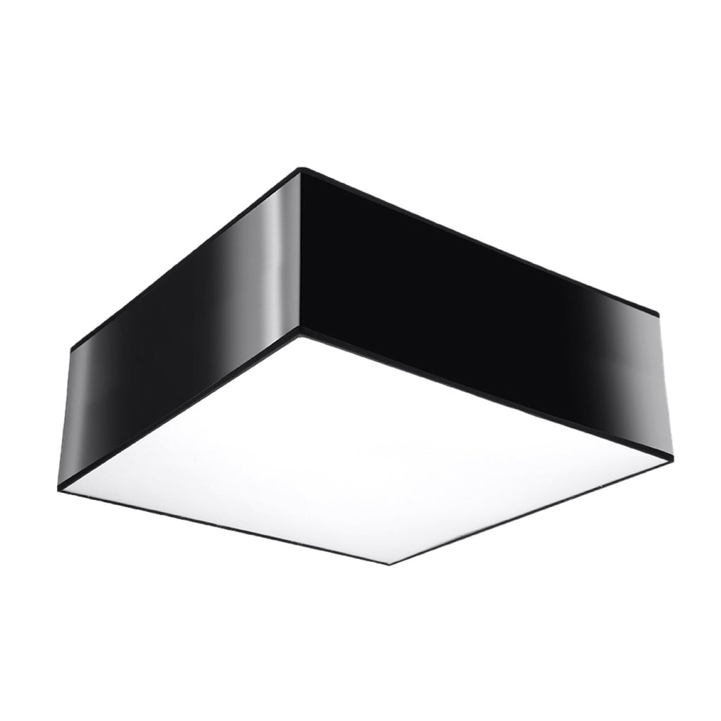 Plafonnier Horus noir 25 cm, plafonnier carré laqué et diffuseur blanc