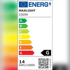 Étiquette énergie européenne du plafonnier Infinity classe G et 14 kWh pour 1000 heures
