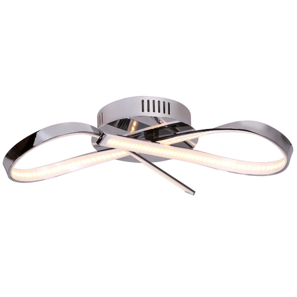 Plafonnier Infinity ruban de métal chromé allumé sur sa face intérieure