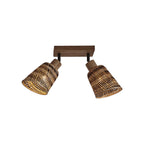 Plafonnier Java 2 abat-jours coniques bambou bicolore 15 cm E27