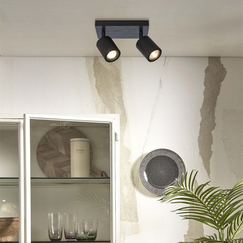 Dimensions Plafonnier Java bambou noir 2 spots GU10