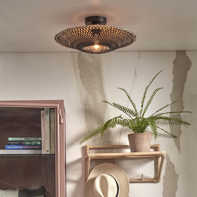 Dimensions Kalimantan natural and black bamboo ceiling light 44 cm E27