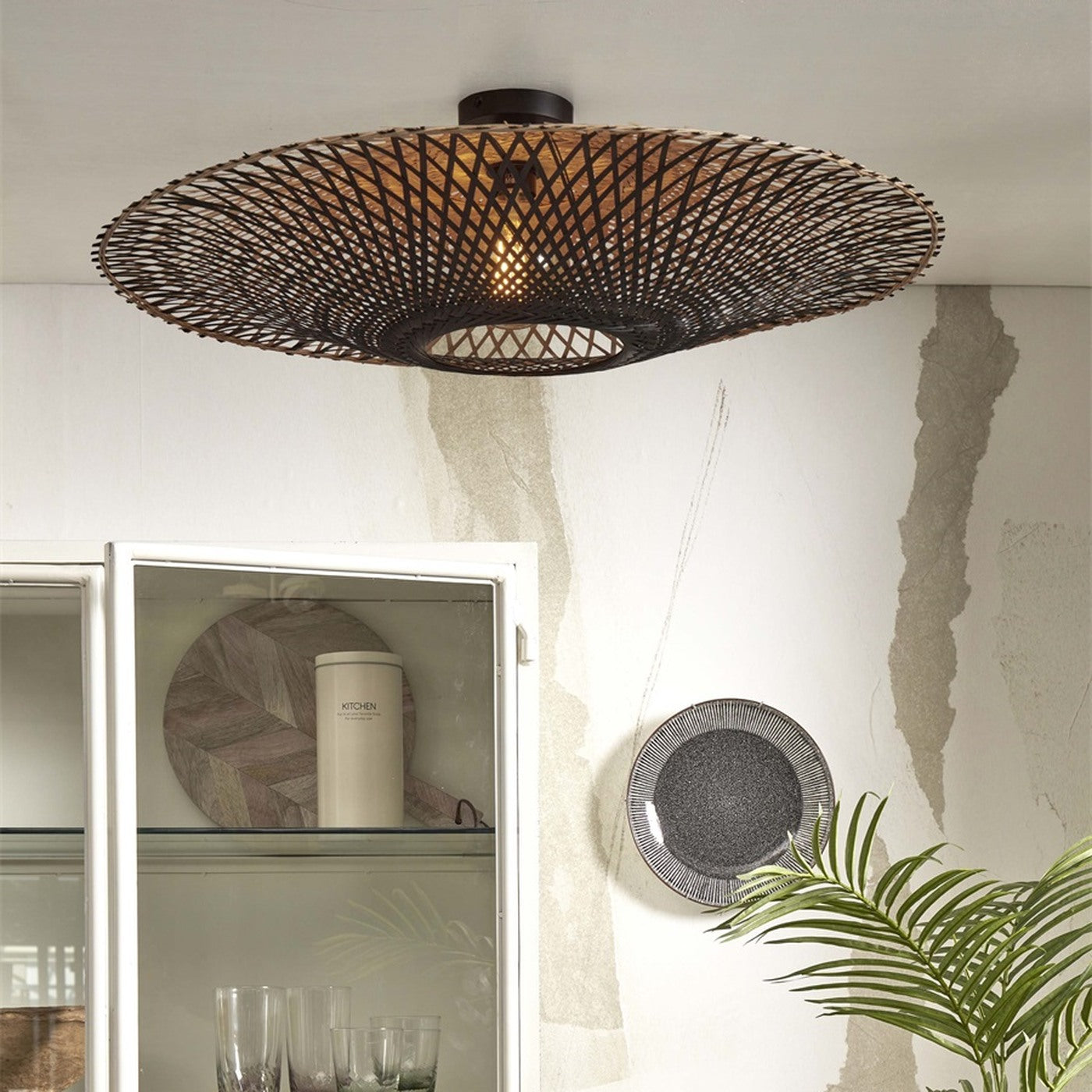 Plafonnier Kalimantan bambou naturel et noir 87 cm E27, vue 2