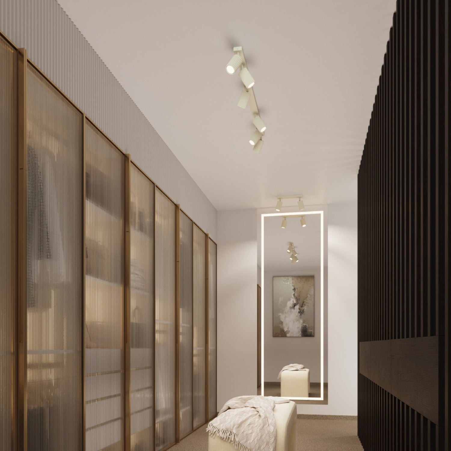 Plafonnier Karbon 2 spots barre beige dans un intérieur