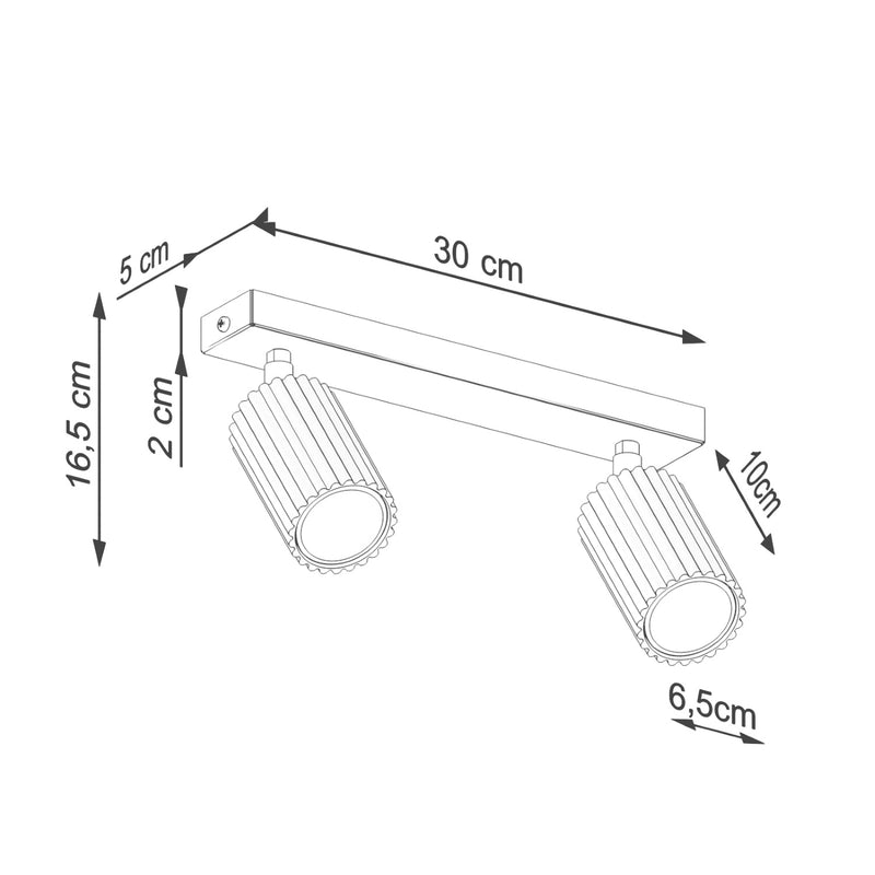 Dimensions Plafonnier Karbon 2 spots barre GU10