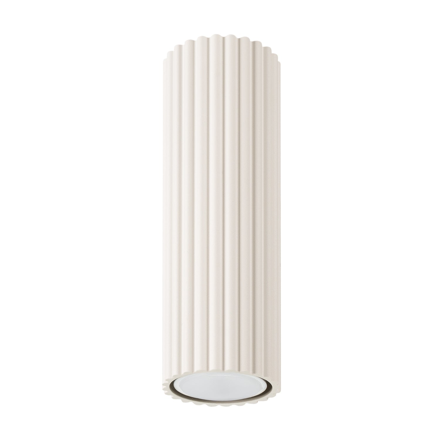 Plafonnier Karbon 20 tube cannelé beige, tube cannelé au ras du plafond
