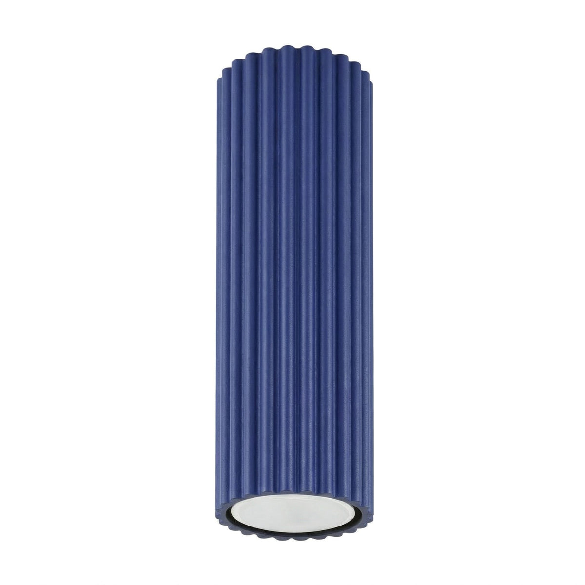 Plafonnier Karbon 20 tube cannelé bleu outremer, tube cannelé au ras du plafond
