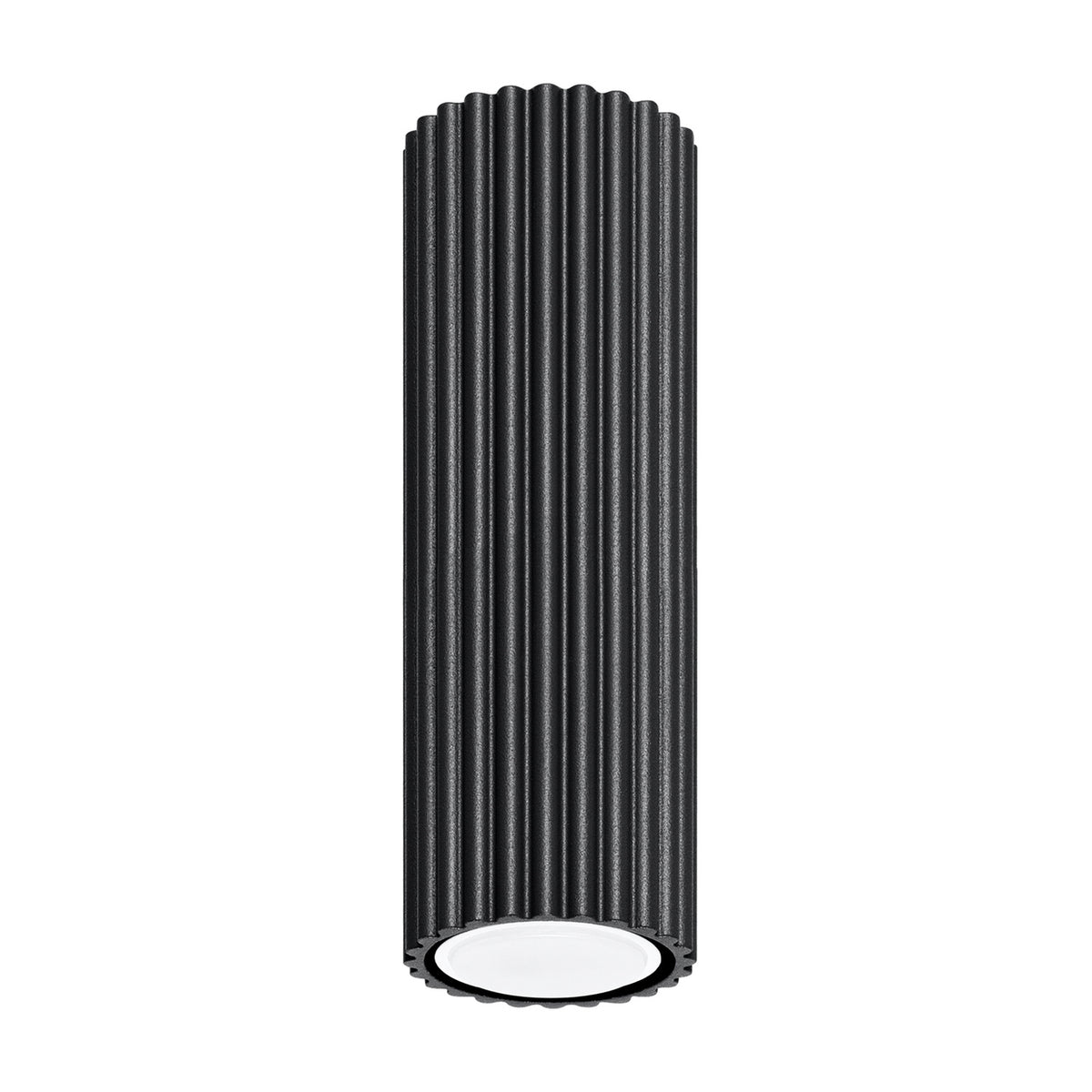 Plafonnier Karbon 20 tube cannelé noir, tube cannelé au ras du plafond