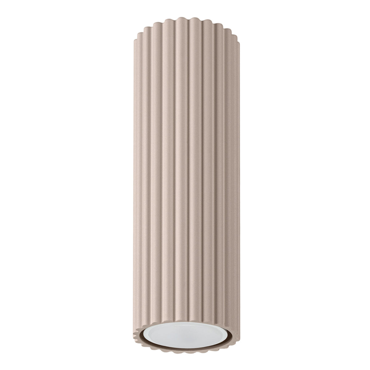 Plafonnier Karbon 20 tube cannelé taupe, tube cannelé au ras du plafond
