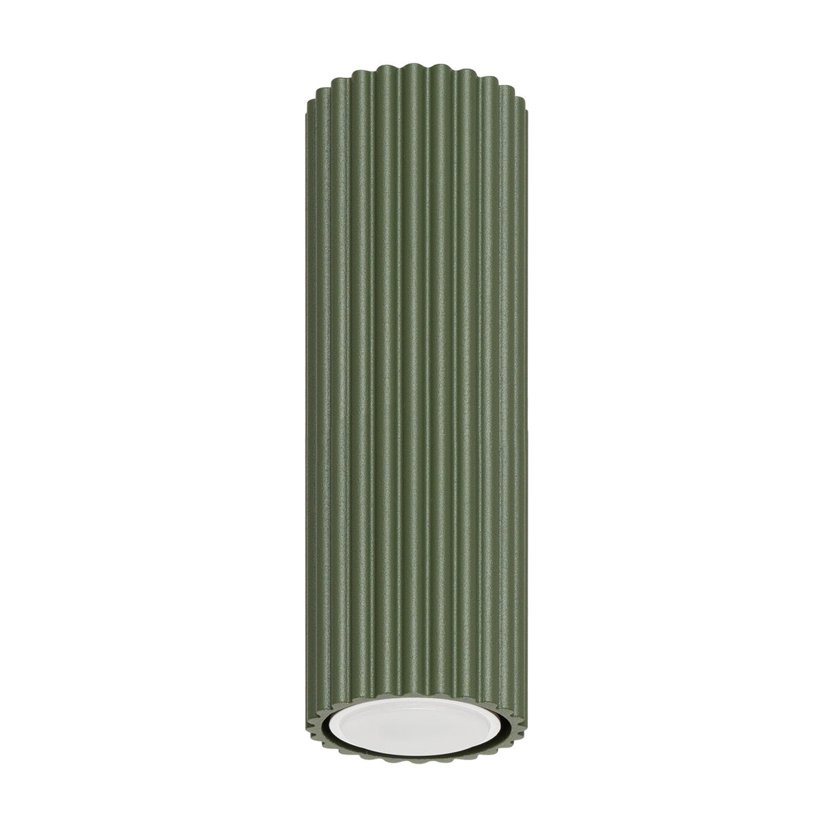 Plafonnier Karbon 20 tube cannelé vert olive, tube cannelé au ras du plafond