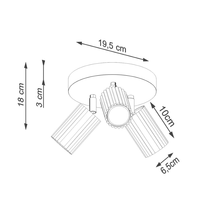 Dimensions Deckenleuchte Karbon 3 Spots rund Aluminium GU10