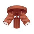 Plafonnier Karbon 3 spots rond aluminium ocre rouge, trois spots orientables sur platine ronde