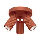 Plafonnier Karbon 3 spots rond aluminium ocre rouge, trois spots orientables sur platine ronde