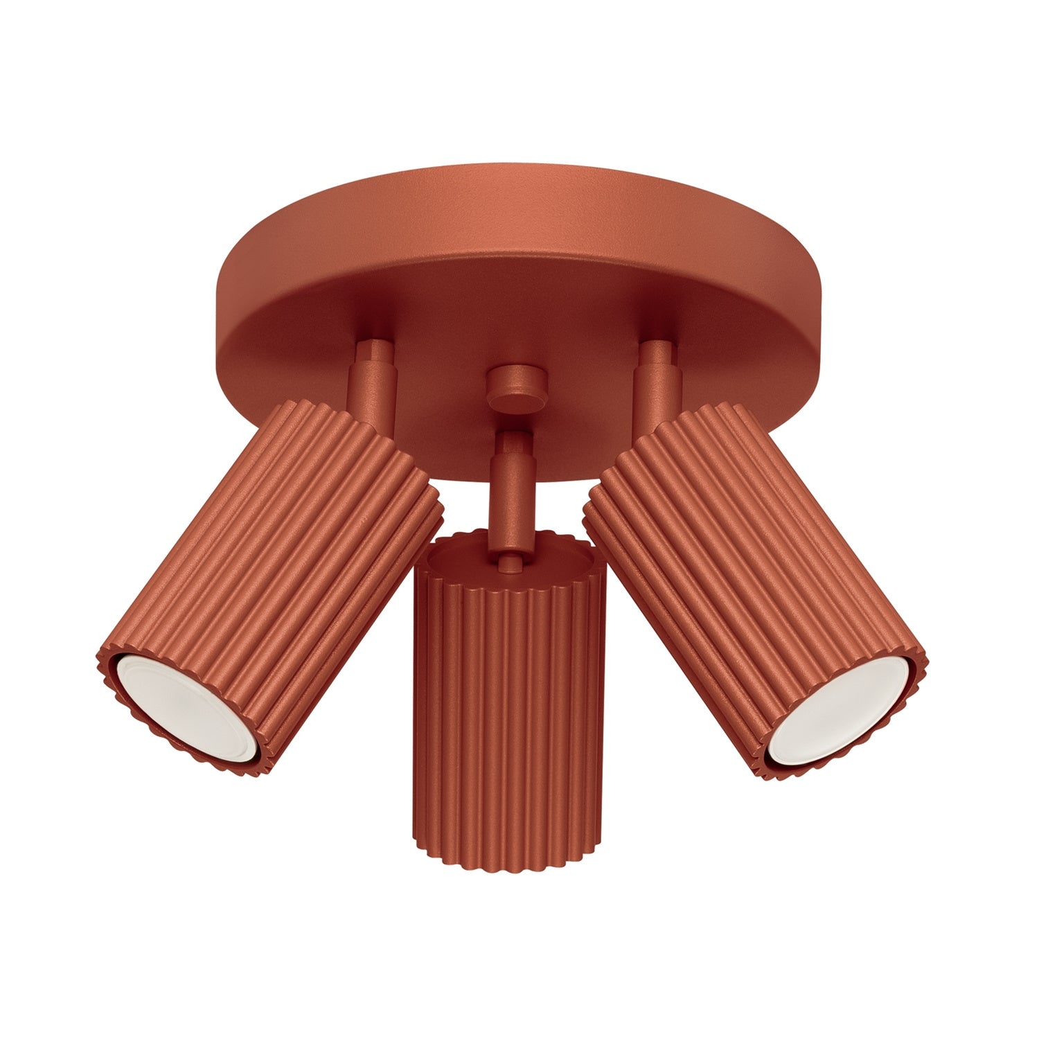 Plafonnier Karbon 3 spots rond aluminium ocre rouge, trois spots orientables sur platine ronde