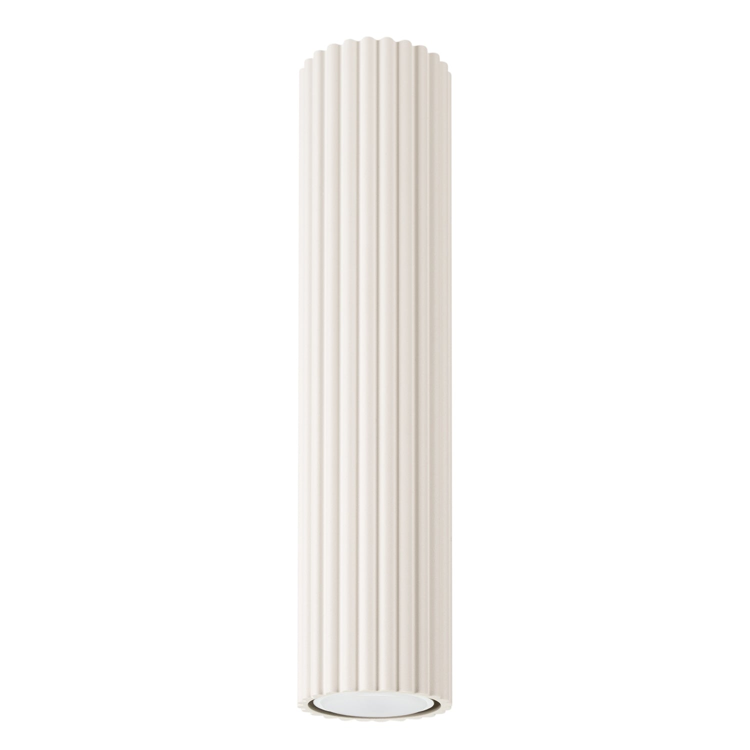 Plafonnier Karbon 30 tube cannelé beige, tube cannelé au ras du plafond