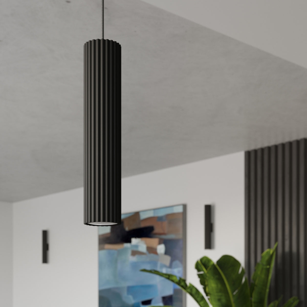 Plafonnier Karbon 30 tube cannelé noir dans un intérieur