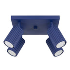 Plafonnier Karbon 4 spots carré bleu outremer, quatre spots orientables sur platine carrée
