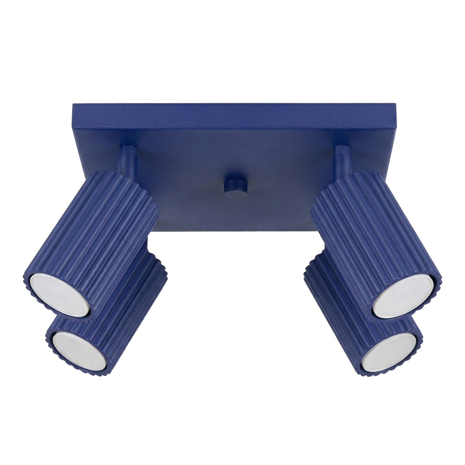 Plafonnier Karbon 4 spots carré bleu outremer, quatre spots orientables sur platine carrée