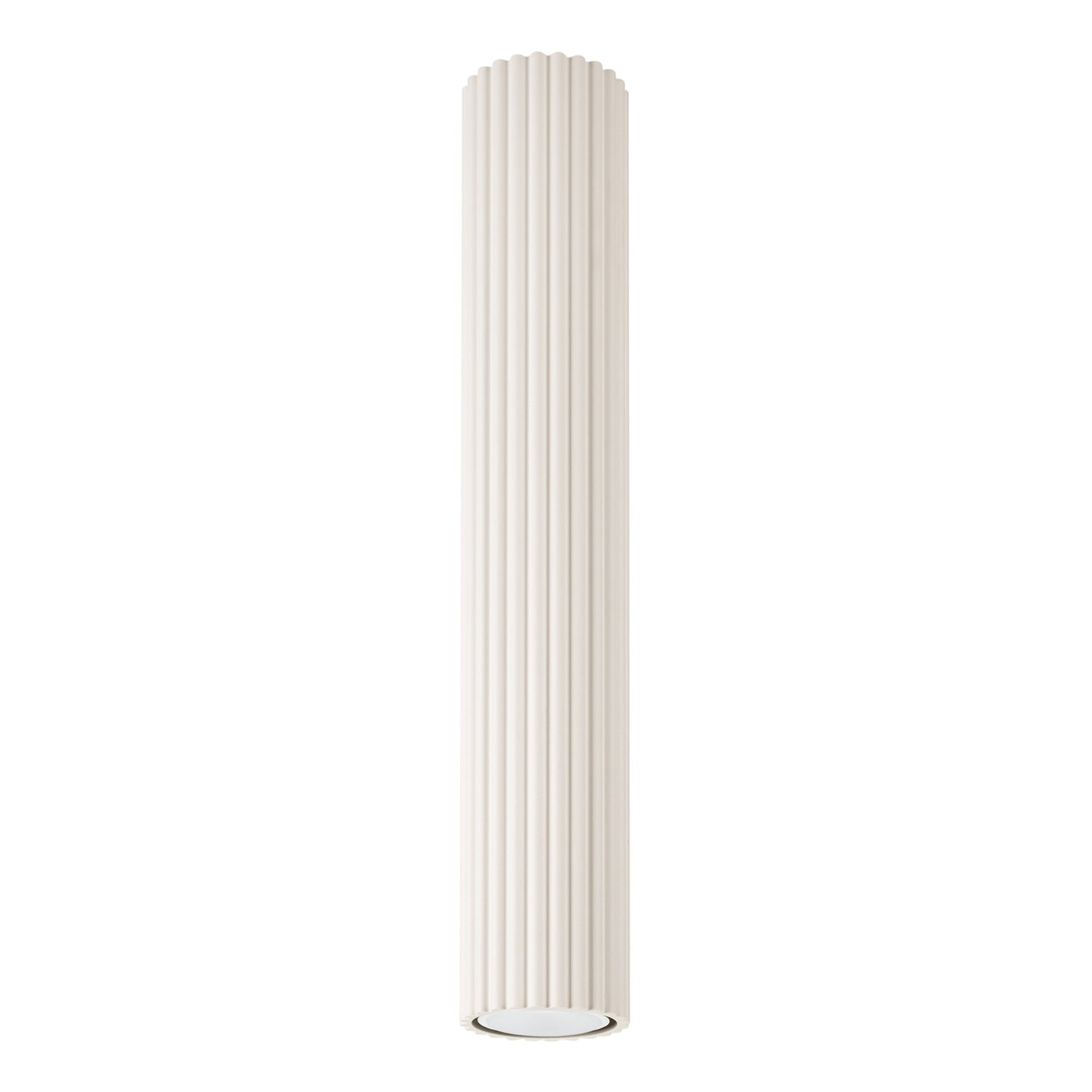 Plafonnier Karbon 40 tube cannelé beige, tube cannelé au ras du plafond