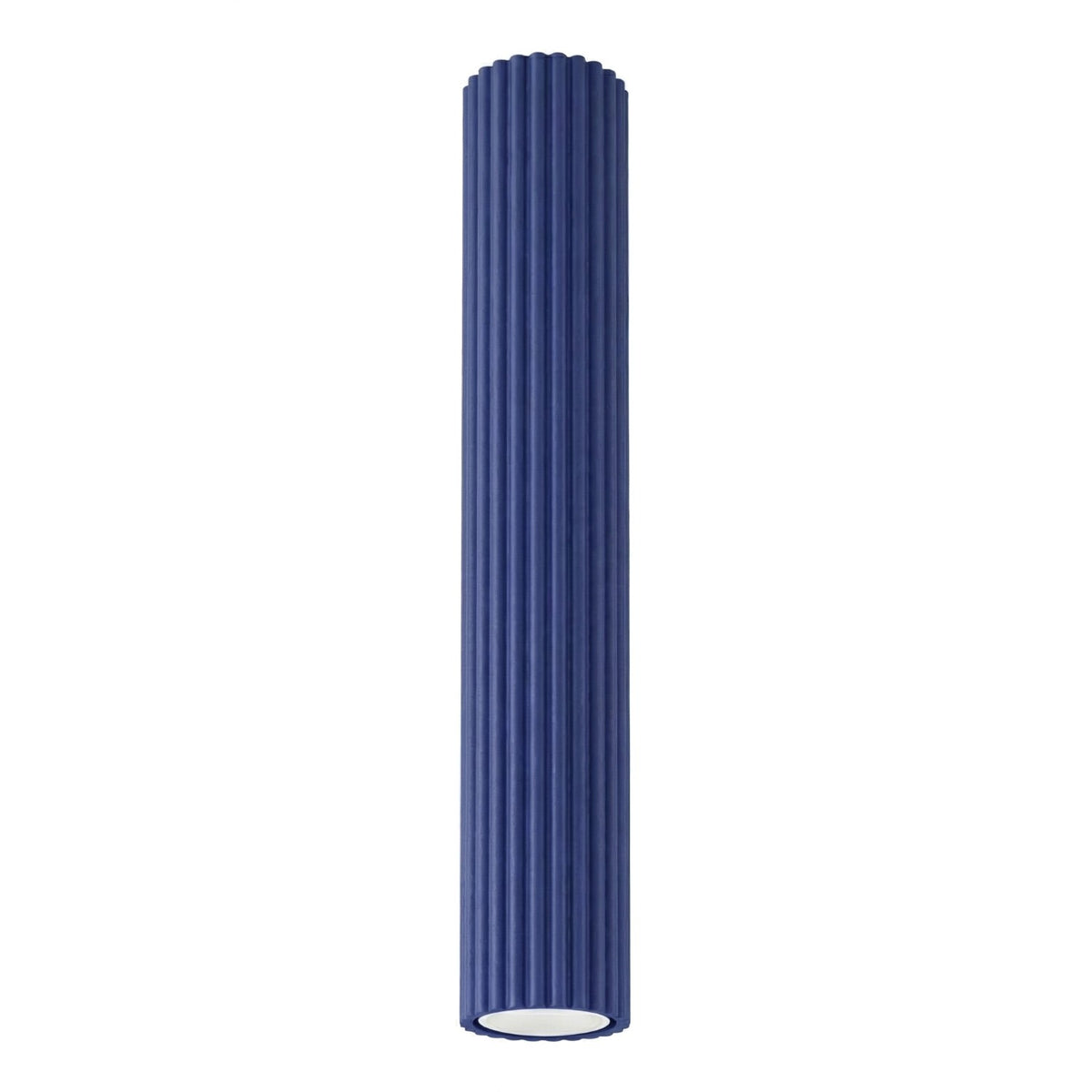Plafonnier Karbon 40 tube cannelé bleu outremer, tube cannelé au ras du plafond