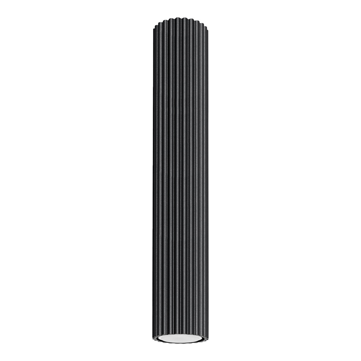 Plafonnier Karbon 40 tube cannelé noir, tube cannelé au ras du plafond
