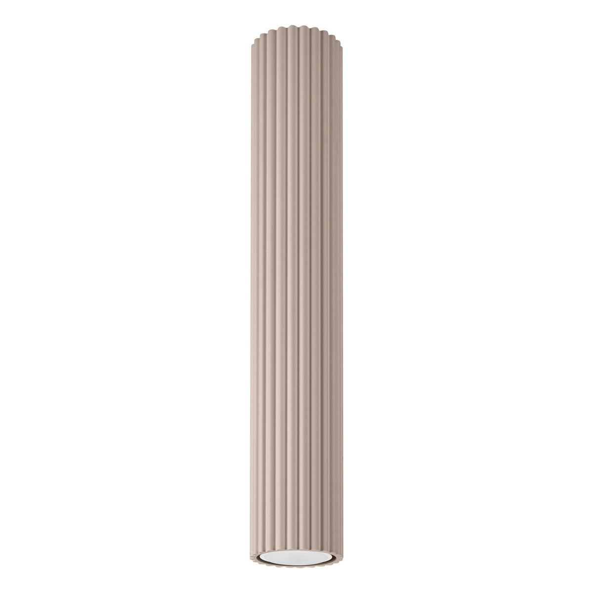 Plafonnier Karbon 40 tube cannelé taupe, tube cannelé au ras du plafond