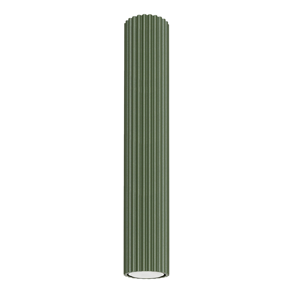 Plafonnier Karbon 40 tube cannelé vert olive, tube cannelé au ras du plafond