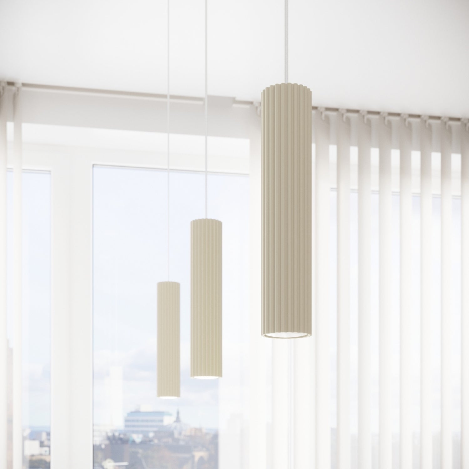 Plafonnier Karbon 6 spots barre beige en situation