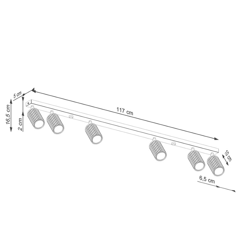 Dimensions Plafonnier Karbon 6 spots barre GU10