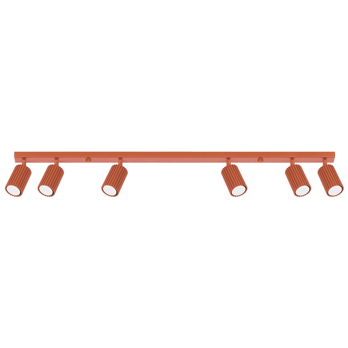 Plafonnier Karbon 6 spots barre ocre rouge, six spots orientables sur leur barre