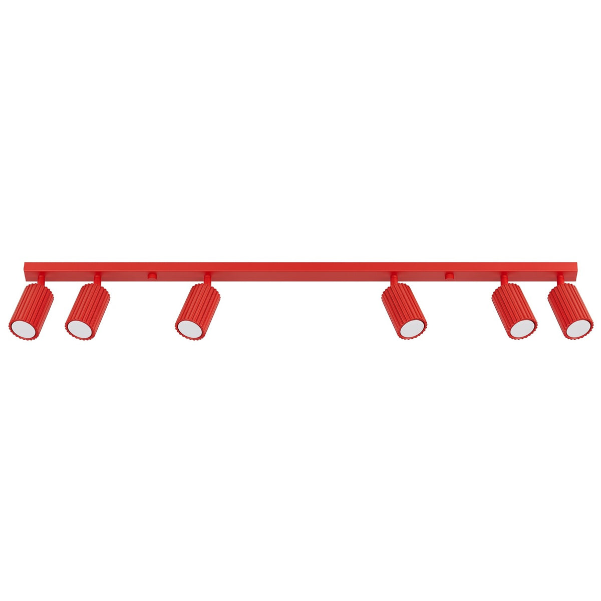 Plafonnier Karbon 6 spots barre rouge, six spots orientables sur leur barre