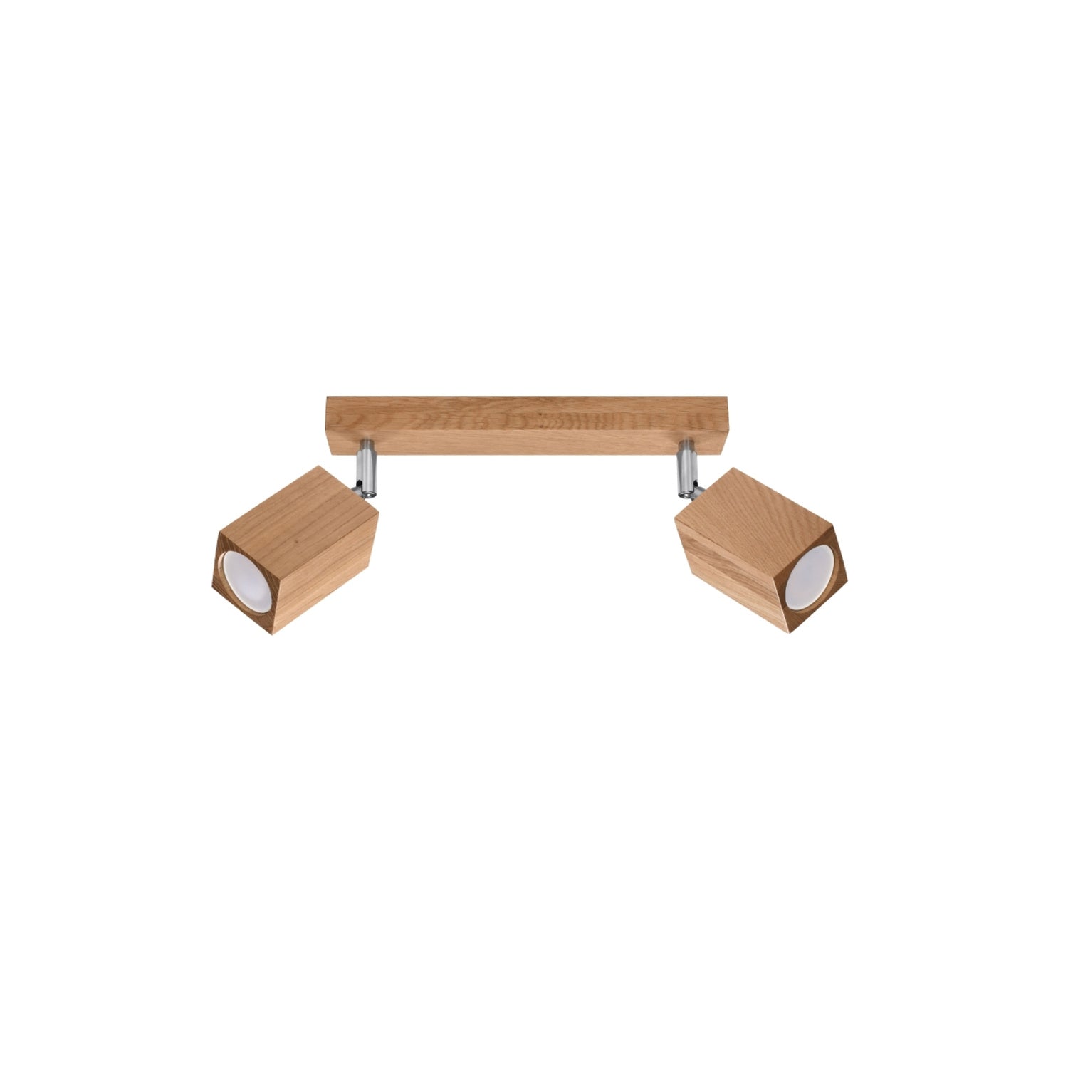Plafonnier Keke 2 chêne, réglette de chêne et deux spots carrés orientables