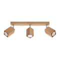 Plafonnier Keke 3 chêne, réglette de chêne et trois spots carrés orientables