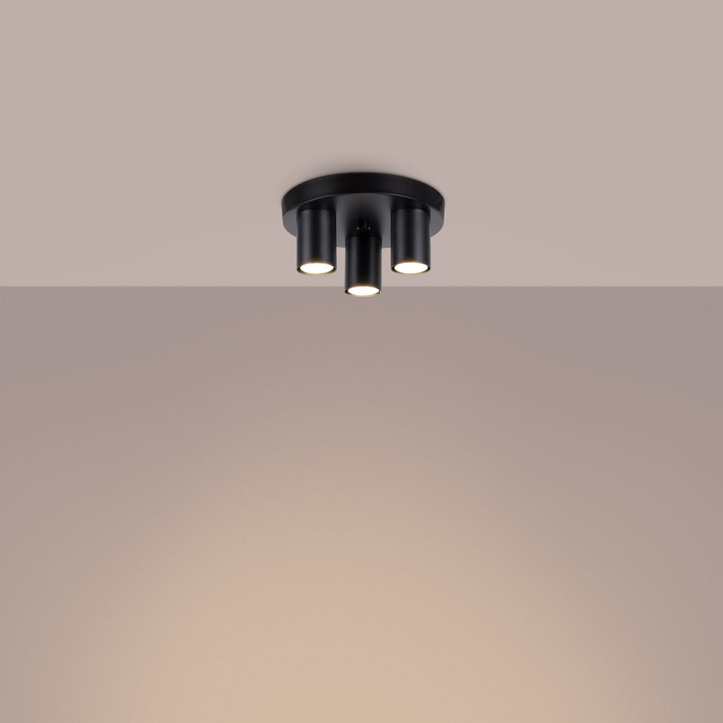 Plafonnier Lagos 3 tubes métal noir GU10 allumé