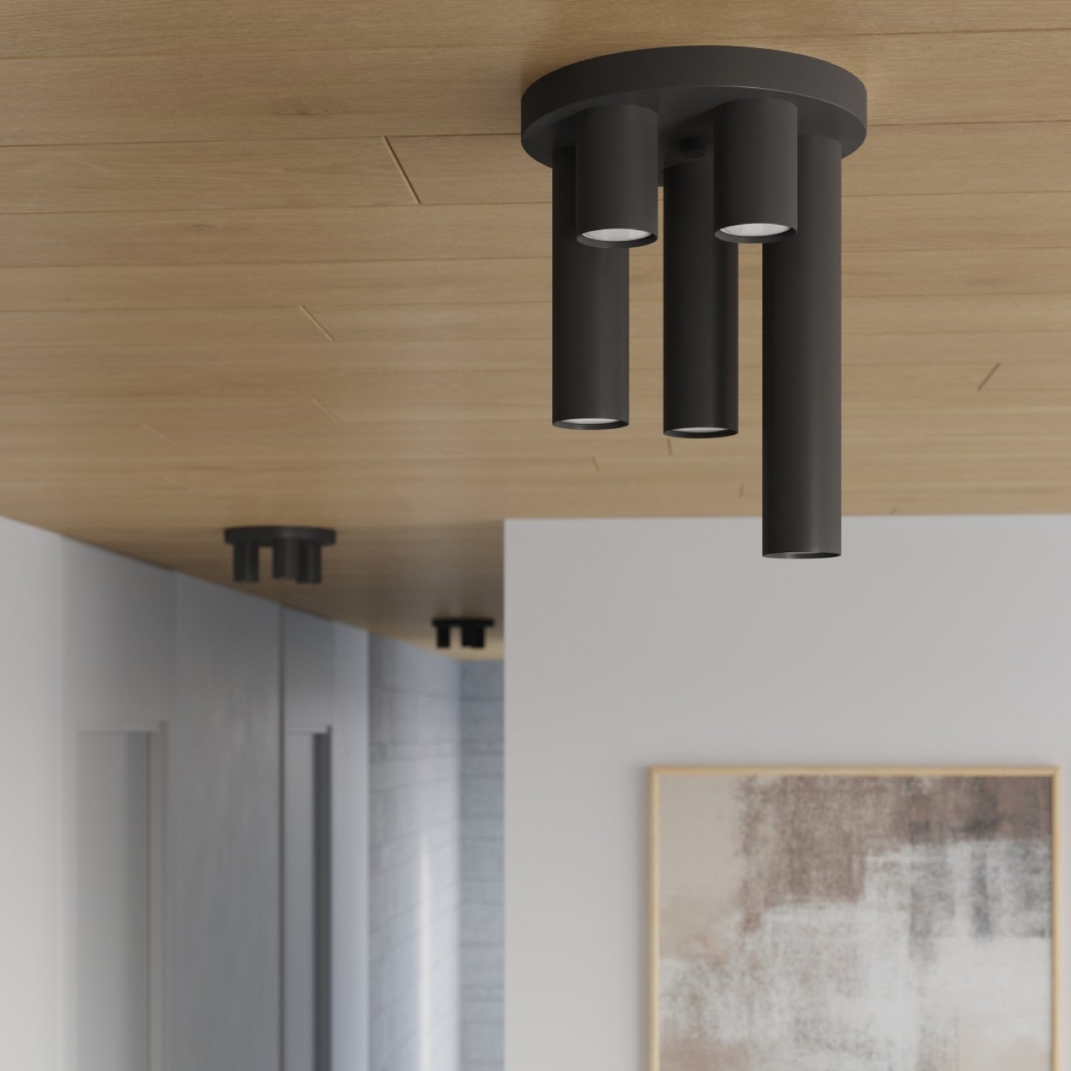 Plafonnier Lagos 3 tubes métal noir GU10 en situation dans un intérieur